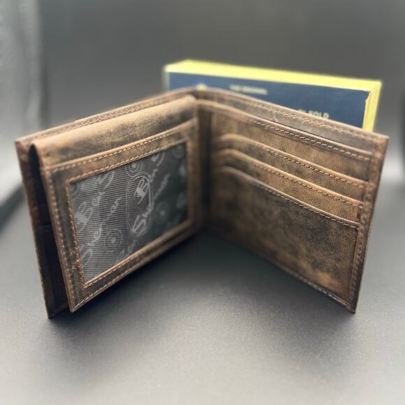 Ben Sherman MWA98FLBENBW00 mens distressed brown genuine leather bifold wallet - Picture 5 of 17